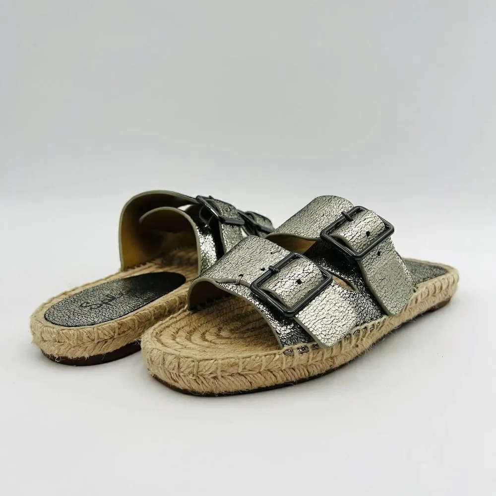 Splendid Blake Buckle Slide Nickel Metallic Crackle Leather Espadrilles  Size 7